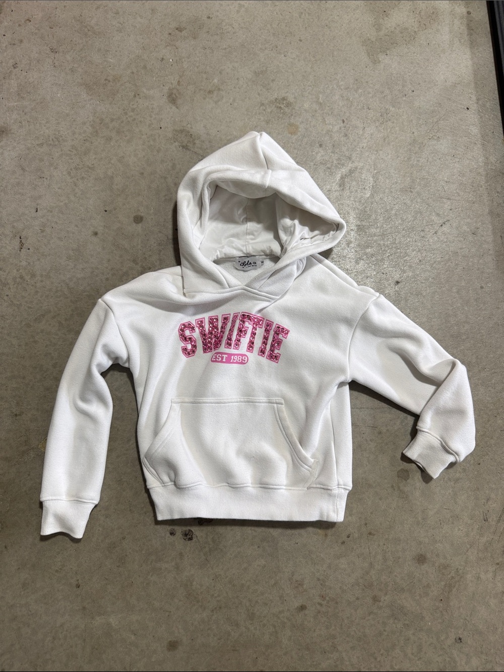 Lola + The Boys White Hoodie with Pink 'SWIFTIE' in Gems